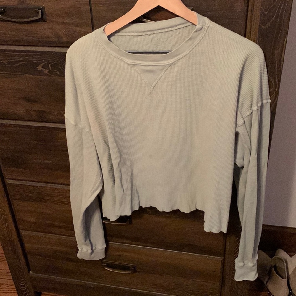 Waffle knit crop pull over